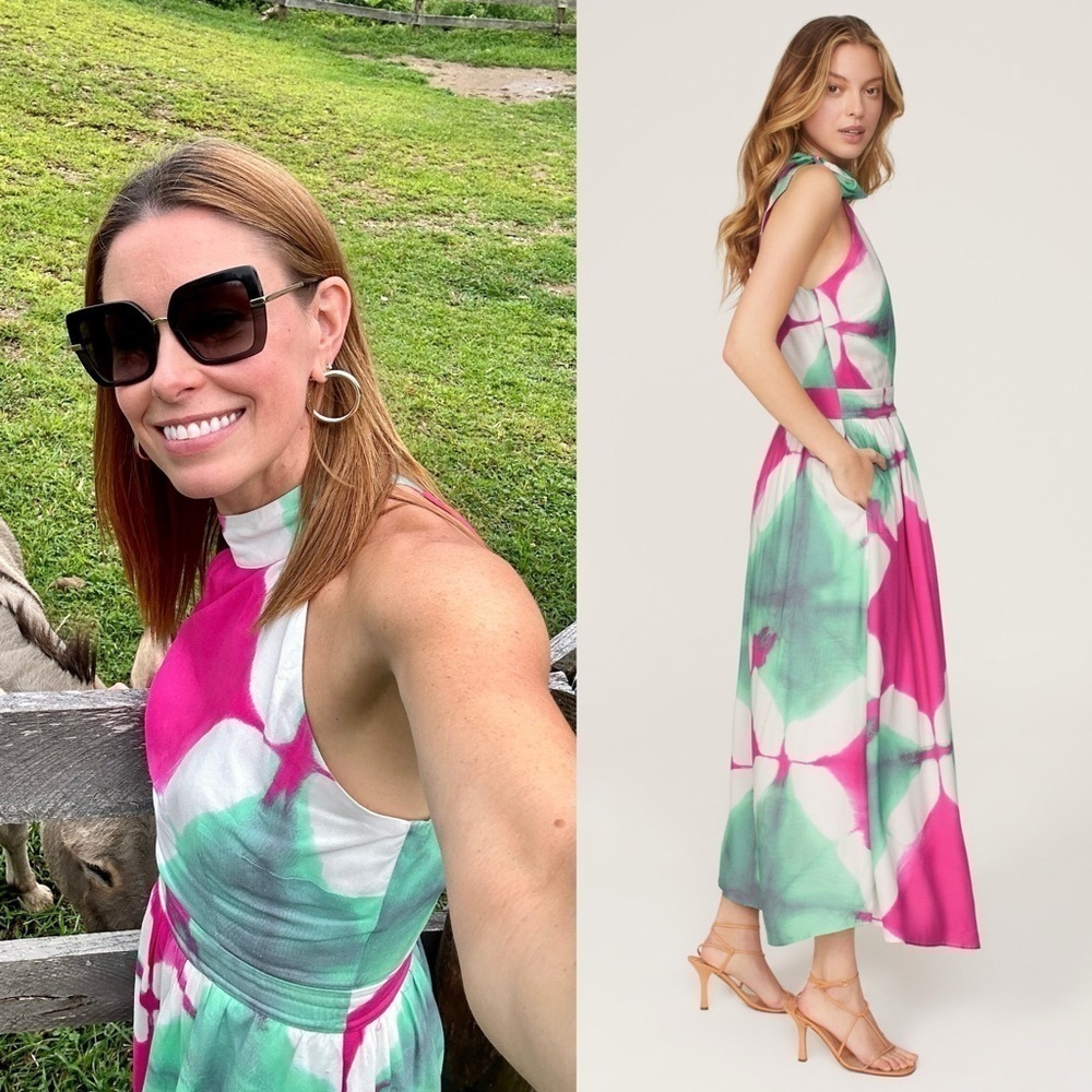 BUSAYO 70s Batik Print Sleeveless Halter Side Tie Neck Fit & Flare Maxi Dress 12 - Picture 6 of 10